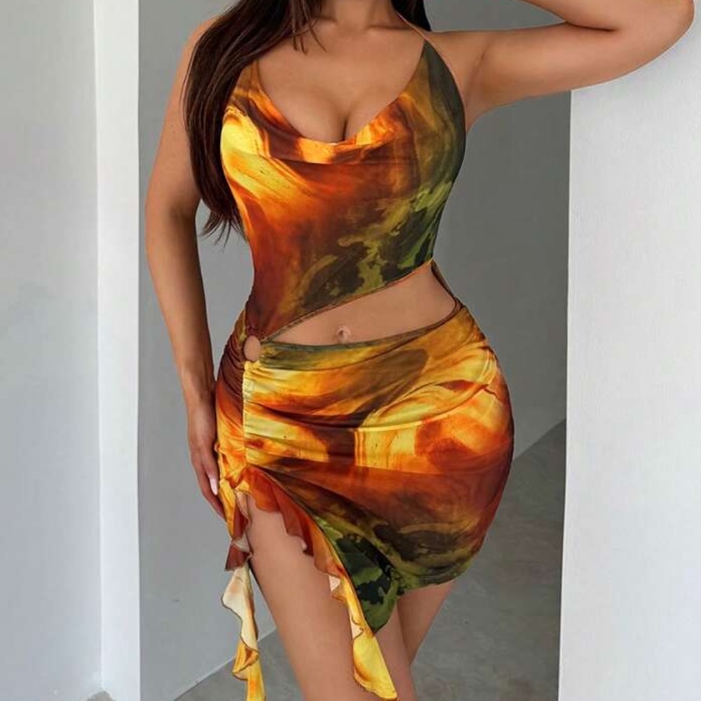 Multicolor Halter Dress with Abstract Design